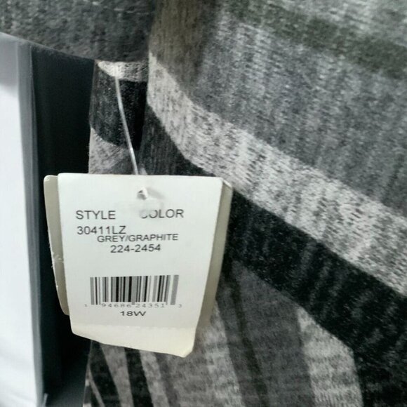 Danny & Nicole Plus Size NEW 18W Quarter Sleeve Gray Striped Midi Fit Flare - Picture 3 of 10